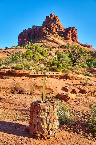 istock Sedona Bell Rock Trail with Directional Sign Under Blue Sky 2215051014