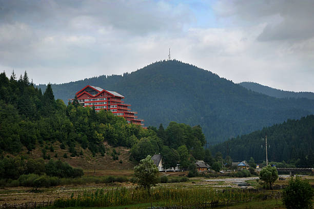 istock Ukrainian Carpathians and a modern building on a mountainside 2215064390