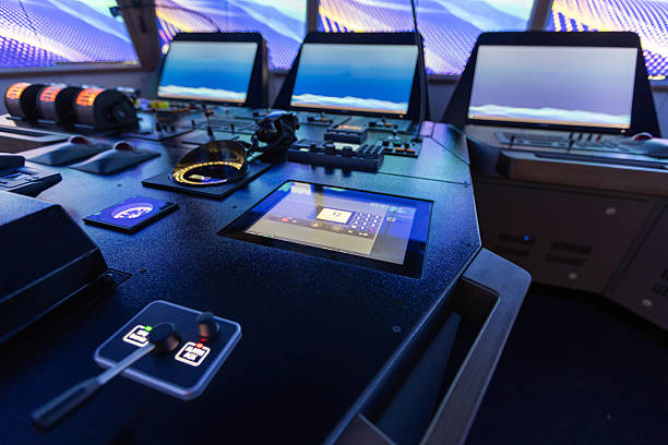istock Marine navigation simulator. Control room of a ship, 2215077399