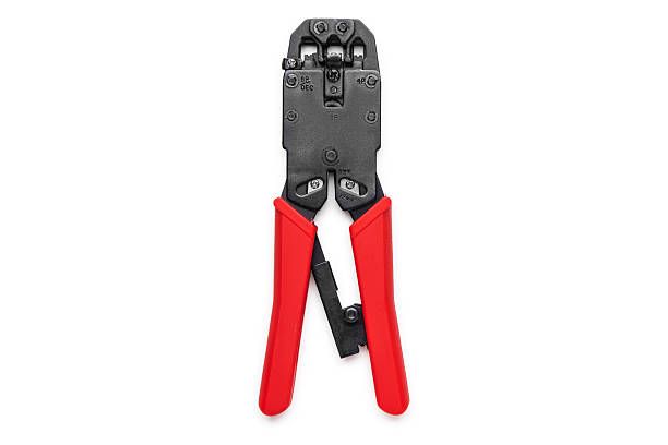 Close-Up of a Cable Crimping Tool With Red Handles on White Background