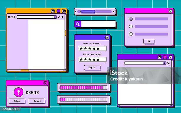 Retro User Interface Set Stock Illustration - Download Image Now - 1980 ...