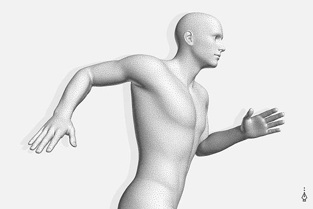 istock Running man or marathon runner. 3D human body model. Design for sport. Vector illustration for cover, card, postcard, interior design, banner, poster, brochure or presentation. 2215080152