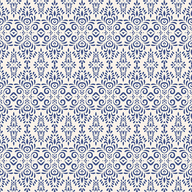 Ornate seamless pattern with sophisticated damask design Vertical classic blue intricate background in 18th-century French or Baroque style for textiles, wallpapers, packaging. carte antique stock illustrations