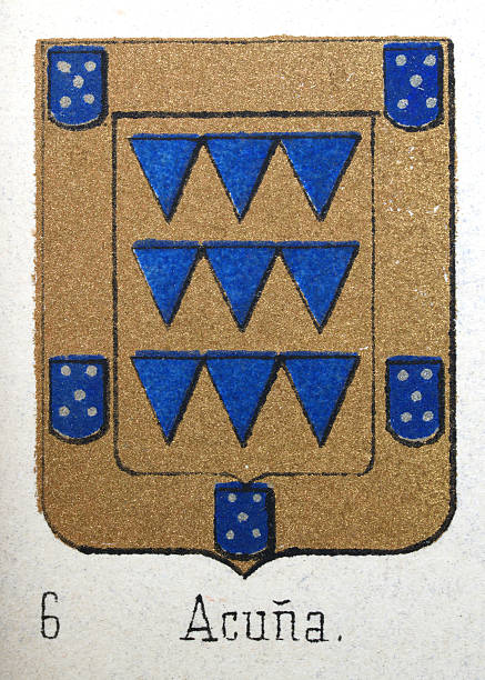 istock Medieval heraldry, Coat of arms, Shield with, blue, triangles,  Gold, Background, Spanish, Vintage illustration 2215087381
