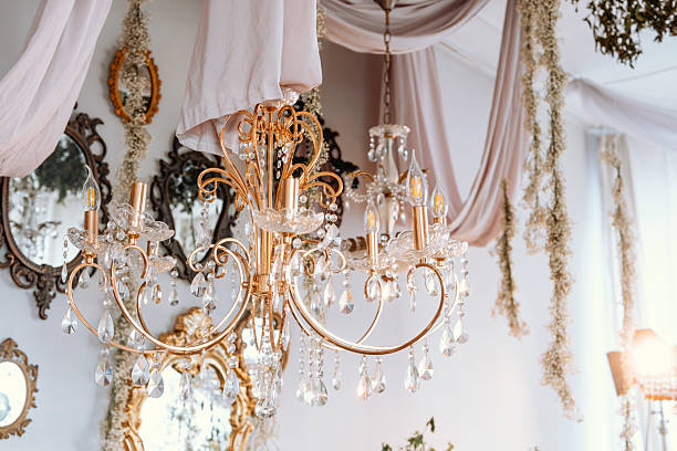 istock Elegant chandelier adorned with crystals in a stylish decor setting 2215088837