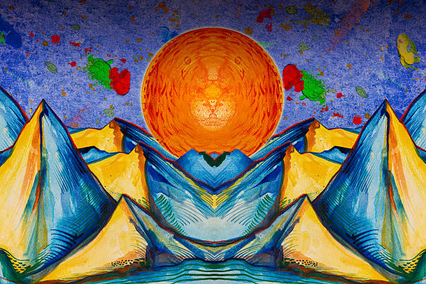 istock Symmetrical mountain landscape in watercolor and oil tones 2215094141