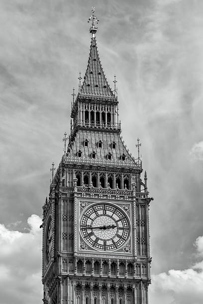 istock Big Ben Tower and Clock in Black and White, London, UK 2215100664