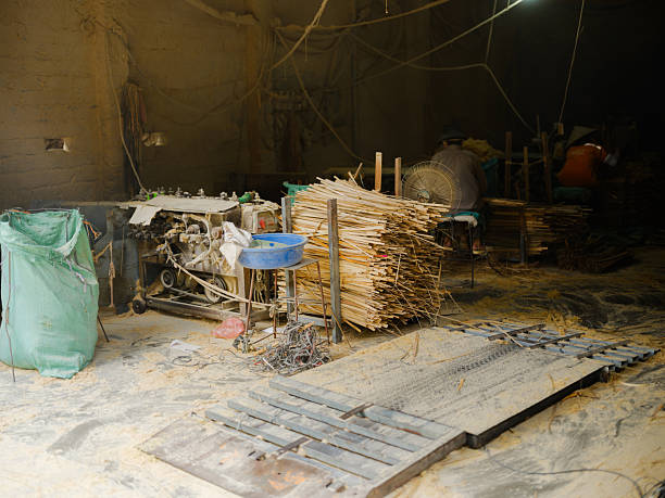 Factory producing incense sticks from raw materials in Vietnamese village  near Hanoi