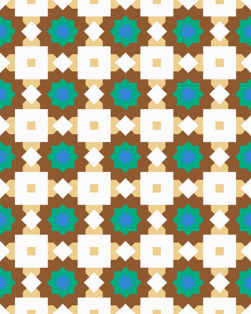istock An intricate geometric pattern showcases brown, blue, and white shapes arranged in a seamless design, ideal for textiles 2215124799