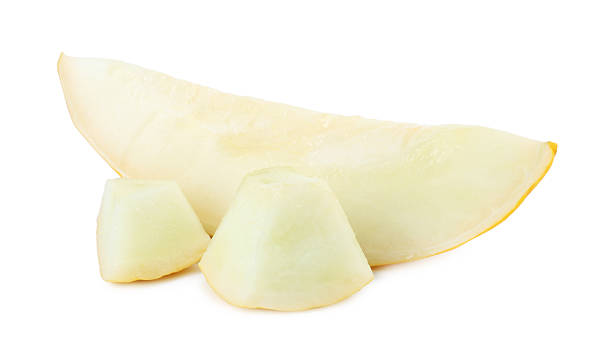 istock Pieces of fresh melon isolated on white 2215125004