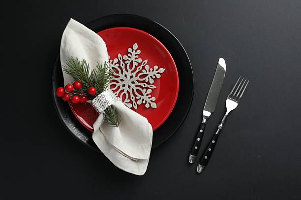 istock Christmas setting with festive decor on dark table, flat lay 2215127046