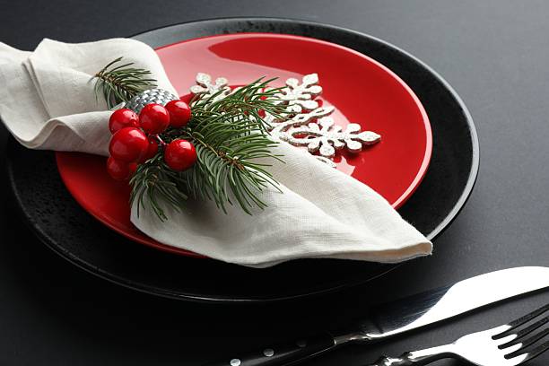 istock Christmas setting with festive decor on dark table, closeup 2215127084