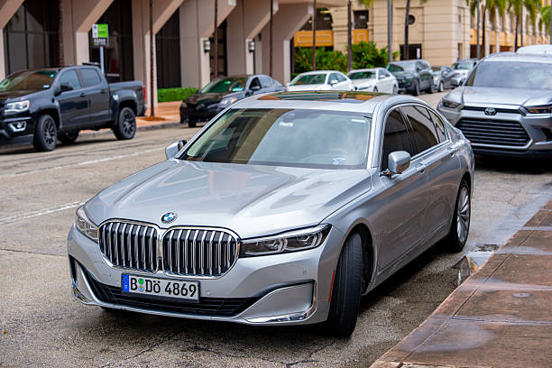 Coral Gables, FL, USA - May 12, 2025: BMW 7 series luxury sedan