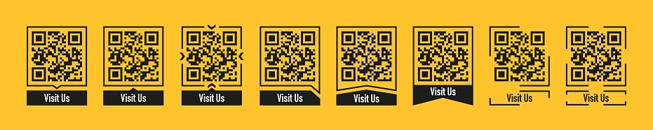 Qr Code Modelnumber Design Set Of Modern Qr Code Designs With Visit Us Labels In Various Creative ...
