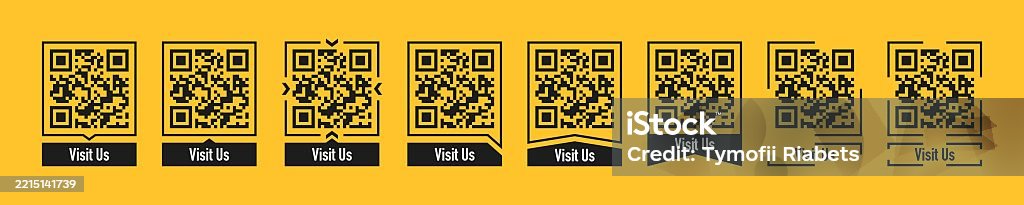 Qr Code Styels Set Of Modern Qr Code Designs With Visit Us Labels In Various Creative ...