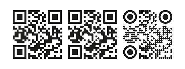 набор иконок qr-кода. стилизованные макеты матричных штрих-кодов с квадратными и пунктирными узорами. сканируемые мобильные метки. изолиров - искусственный stock illustrations