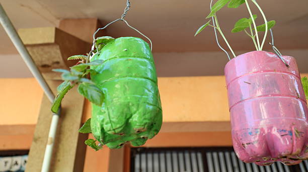 istock Used plastic bottles, which are used to make hanging flower pots 2215157481