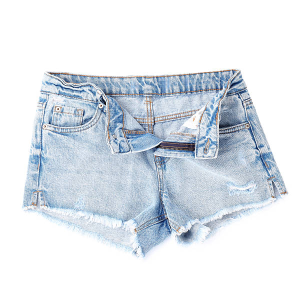 istock Stylish light blue denim shorts isolated on white, top view 2215169975