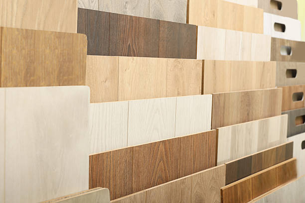 istock Many different samples of wooden flooring in store, closeup 2215170041