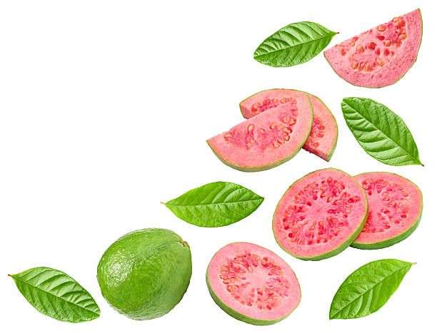 istock sliced guava isolated on white background. clipping path 2215170541