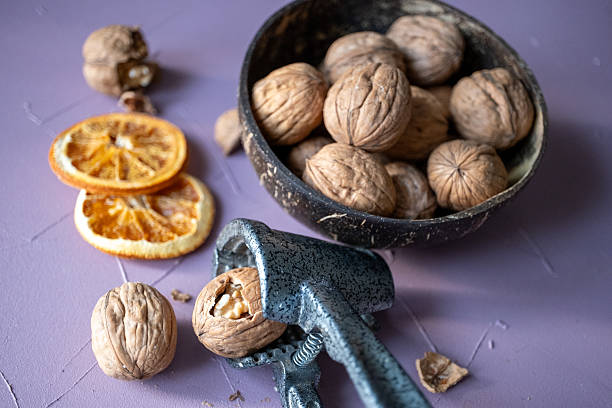 Holding a nutcracker with a cracked walnut