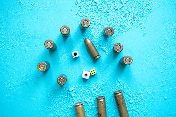 9mm bullet casings in a row in close-up
