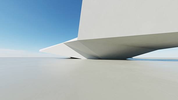 istock 3d render of abstract modern geometry architecture with empty cement floor, minimal exterior, car presentation background 2215178490