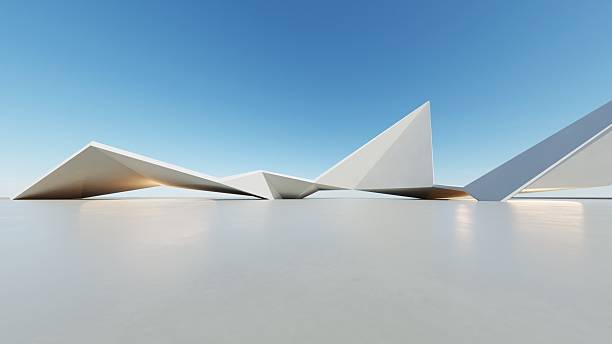 istock 3d render of abstract modern geometry architecture with empty cement floor, minimal exterior, car presentation background 2215178494