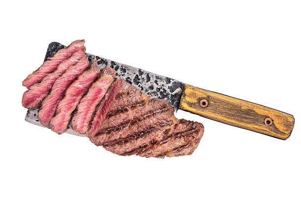 istock Savory shoulder steak Denver, beautifully cooked on the grill, highlighting its marbled texture and succulent taste. isolated on white background. top view 2215180356