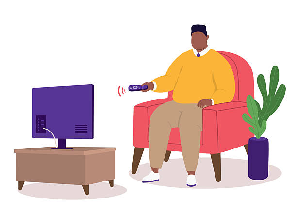 40+ Bored People Watching Tv Stock Illustrations, Royalty-Free
