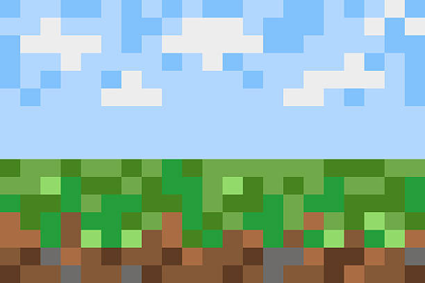 istock pixel art landscape meadows or fields - earth, grass, sky, clouds. nature scene for concept game made of square blocks 2215183410