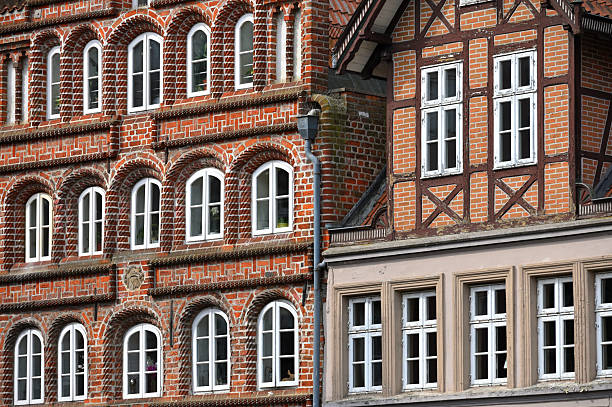 Luneburg, Germany -  April 21, 2025: Medieval architecture in a beautiful German city - Luneburg, Lower Saxony, Germany