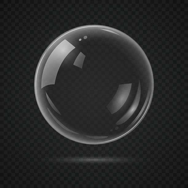 istock Transparent glass sphere or ball with light highlights isolated on dark background. Vector 3d illustration. 2215185888