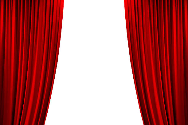 istock Open red theater stage curtain, photo, isolated on white 2215201912