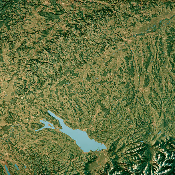 Bodensee Ulm Region Satellite Topographic Map 3D Render Color