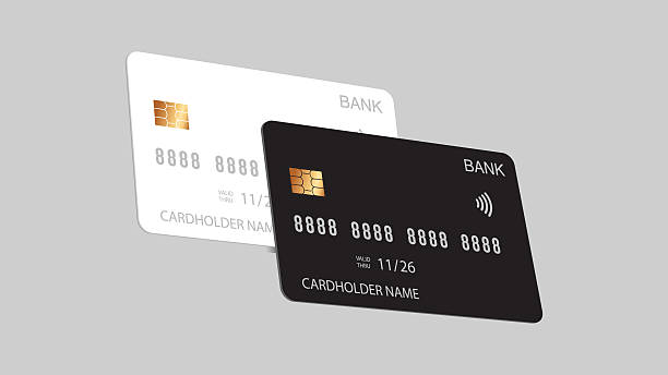 istock Black and White Credit Card Mockup with Chip and Contactless Icon on Gray Background. Vector. 2215207771