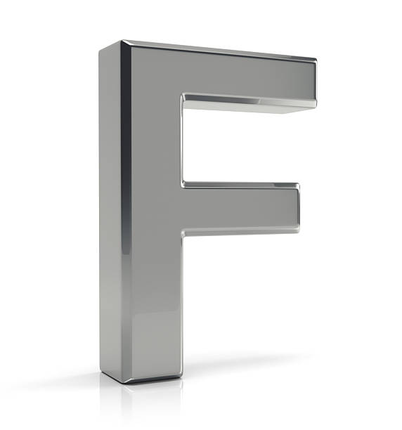 istock F letter 3d render. Silver letter F isolated on white background 2215211594