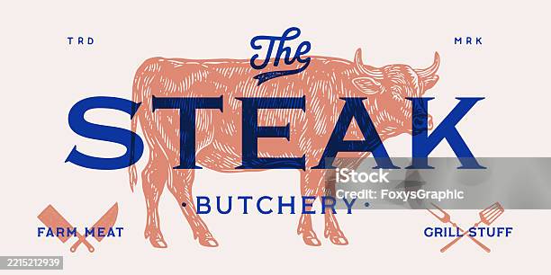 Bull Label Part Cow Bull Beef Head Meat Tag Label Stock Illustration - Download Image ...