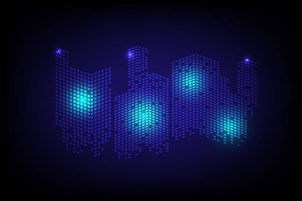 istock Futuristic Digital Cityscape Made of Glowing Blue Squares on Dark Background with Technology Inspired Neon Light Effects 2215220284