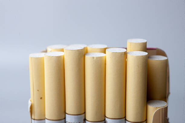 istock Nicotine cigarettes close-up on white background 2215226425