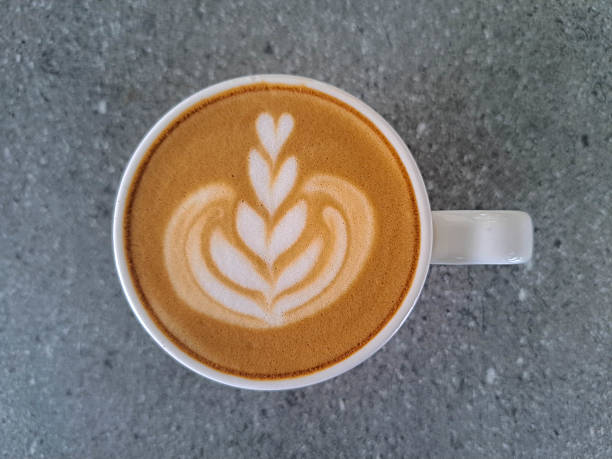Hot Cappucino Coffee In White Mug. Drink Menu. Top View.