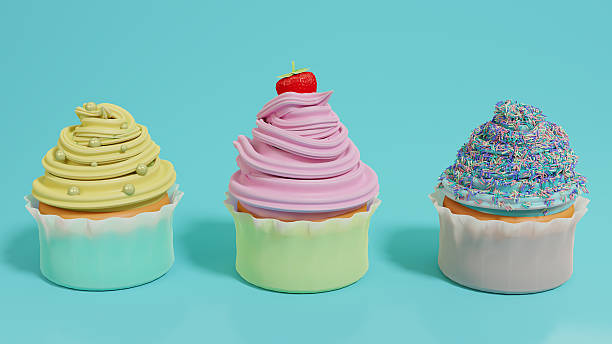istock Set of cakes on turquoise background. 3d render. 2215238419