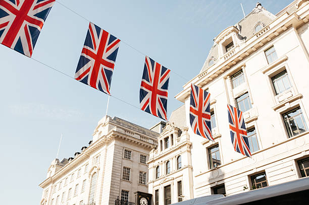 istock Street in London with British flags 2215243530