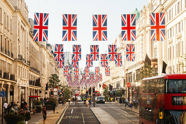 istock Street in London with British flags 2215243533