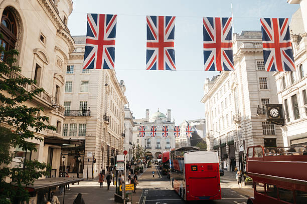 istock Street in London with British flags 2215243564
