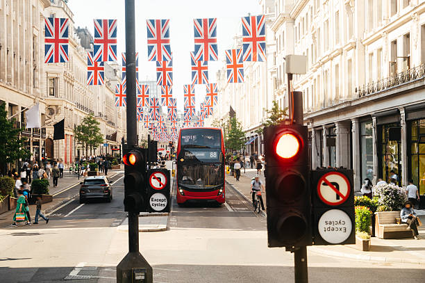 istock Street in London with British flags 2215243573