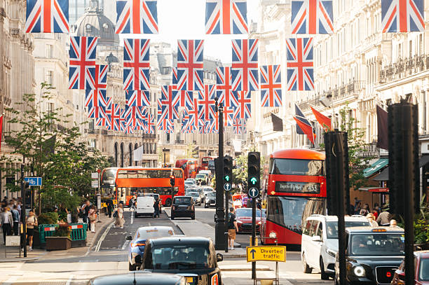 istock Street in London with British flags 2215243574