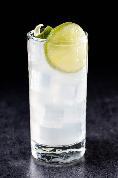 istock Gin Fizz cocktail with lime on black background 2215244472