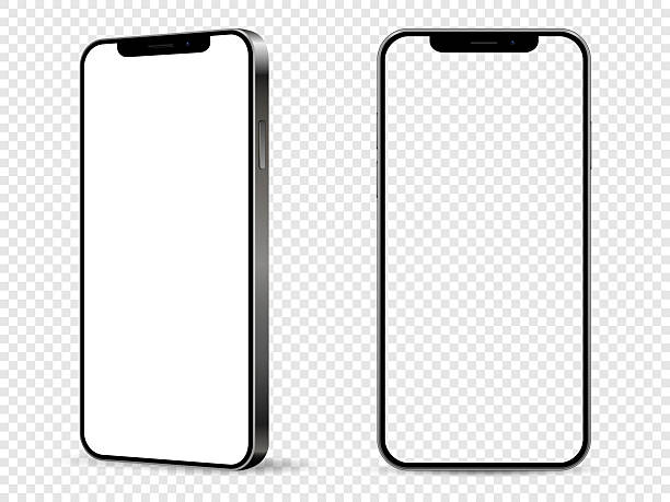 ilustraciones, imágenes clip art, dibujos animados e iconos de stock de mockup of mobile phone. front and side view with white and empty screen on transparent background. - phone mockup
