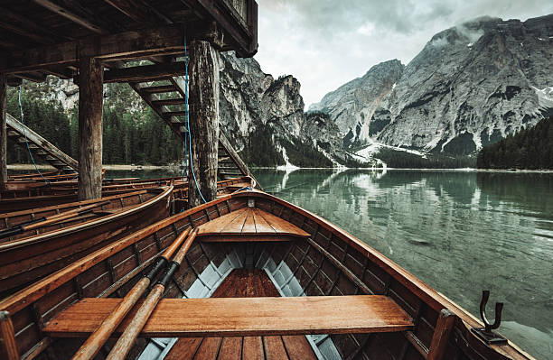 vintage boat at braies lake